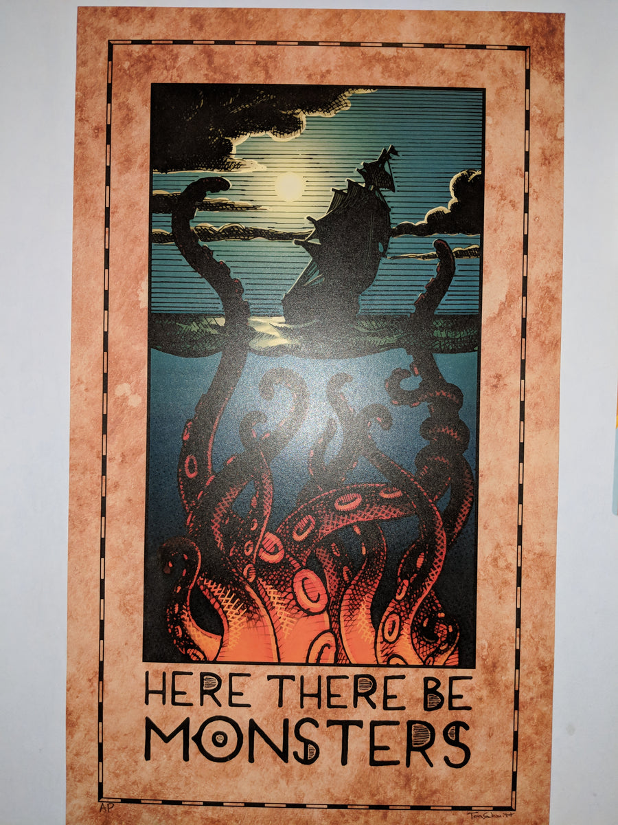 Here There Be Monsters Print – Twin Elephant Brewing Company