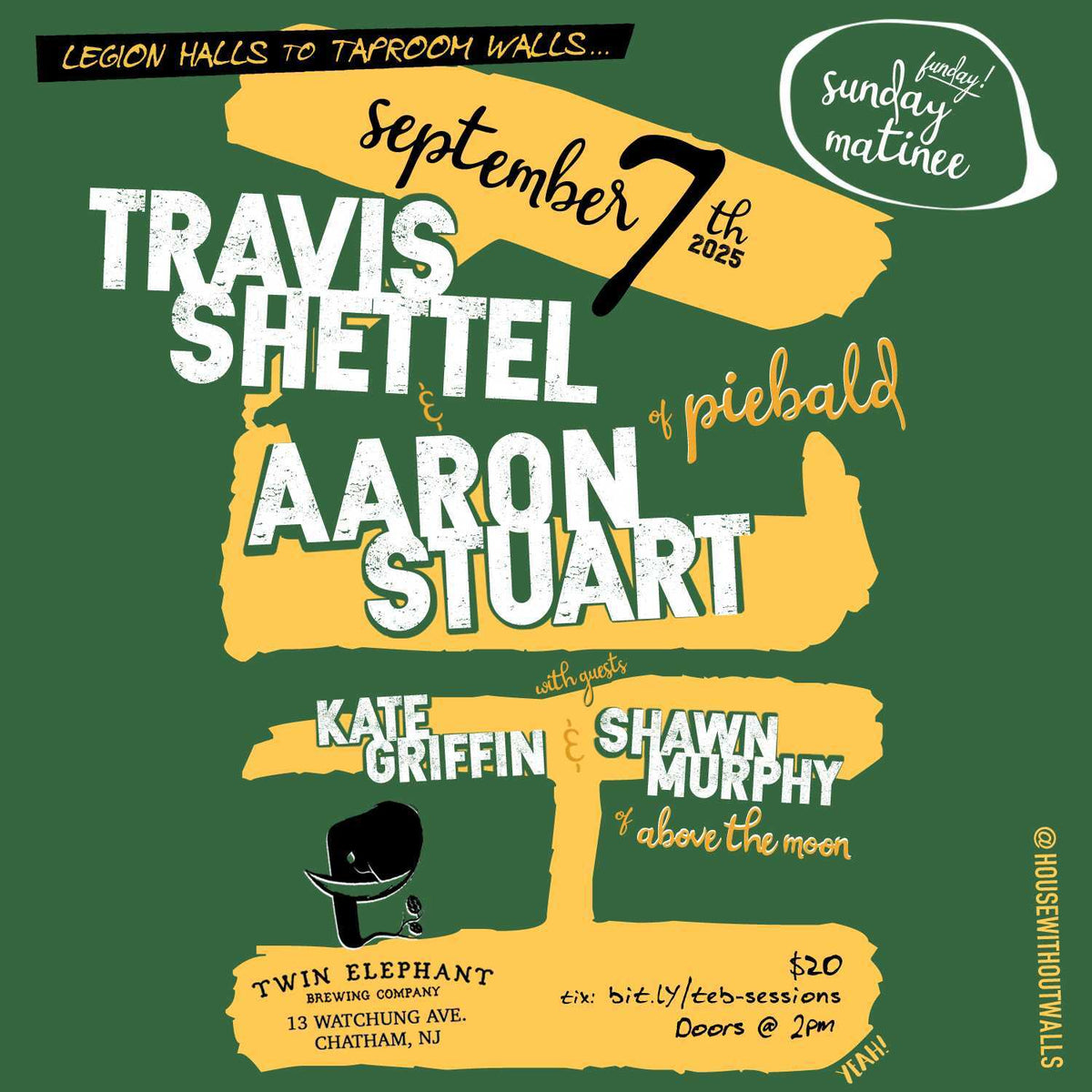 Travis Shettel & Aaron Stuart (Piebald) Tickets – Twin Elephant Brewing ...
