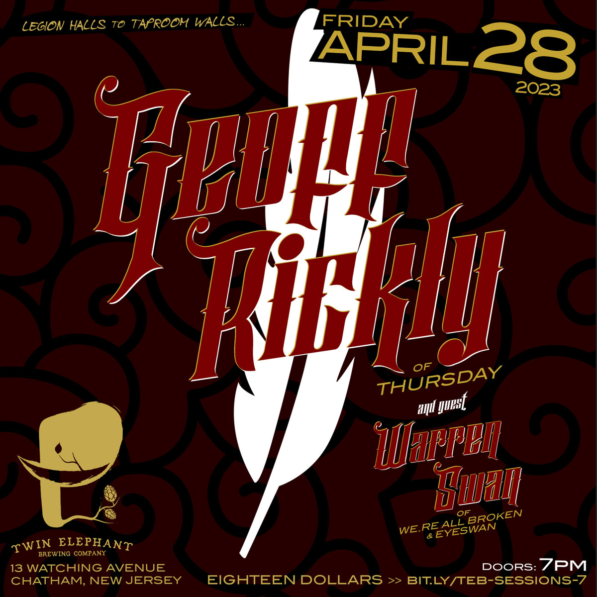 Geoff Rickly (Thursday) Tickets – Twin Elephant Brewing Company