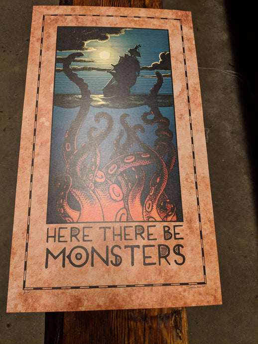 Here There Be Monsters Print