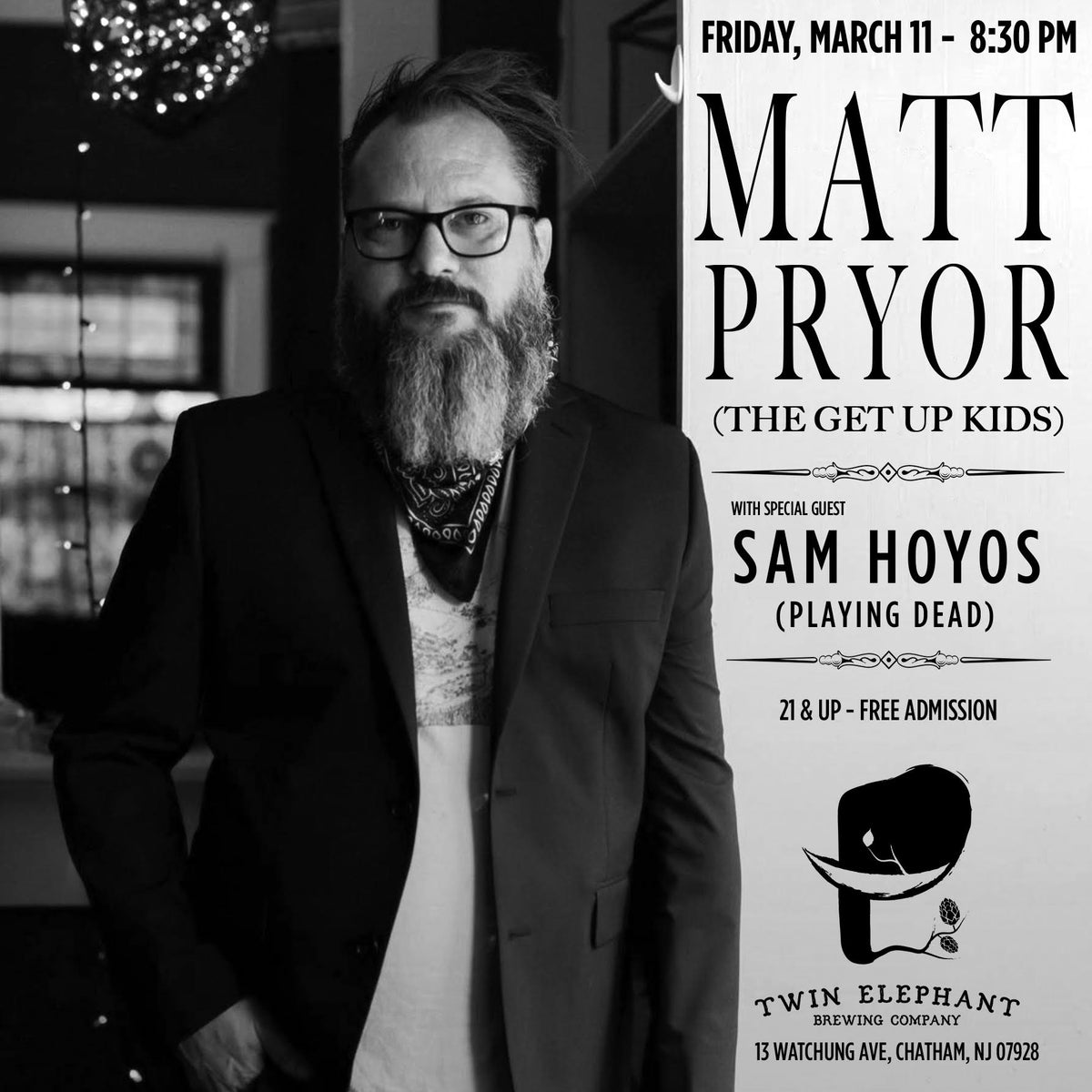 Matt Pryor (The Get Up Kids) Tickets – Twin Elephant Brewing Company